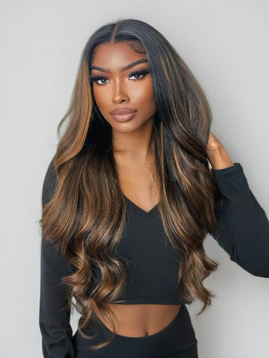 7x5 & 13x4 Highlight Balayage Body Wave Lace Front | Shadow Root Human Hair Wig Pre Bleached