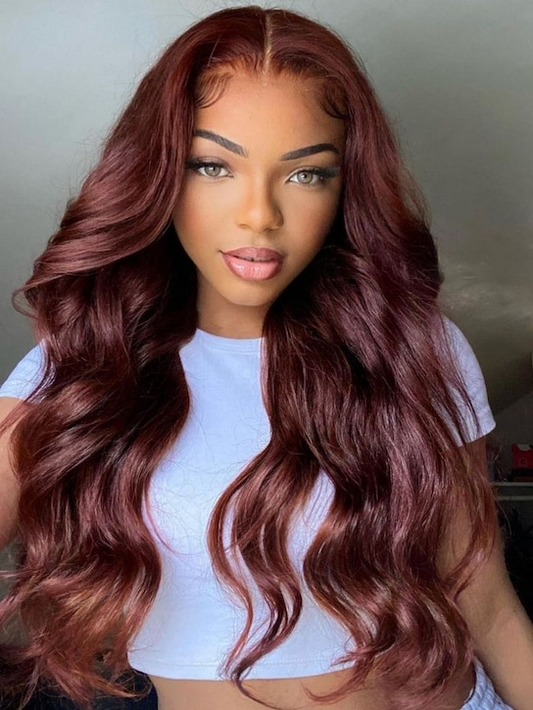 7x5 And 13x4 Reddish Brown Body Wave Pre Bleached Wig | Invisible Knots Glueless Human HairWig