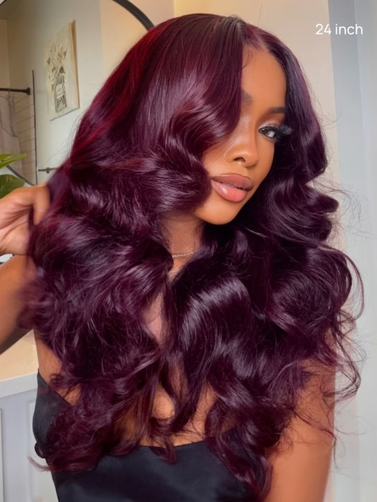 13x4 Burgundy Plum Layer Cut Straight Lace Frontal Wig | Put on and Go Wig | Pre-Everything Invisible Knots