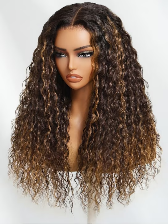 7x5 Water Wave Lace Closure Wig | Espresso Brown w/ Caramel Highlights | Iconic No Knots Wig 180% Density