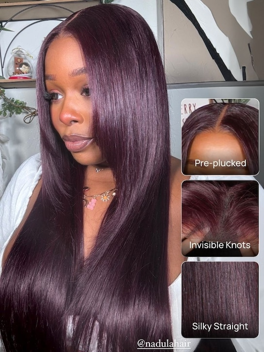 13x4 Burgundy Plum Layer Cut Straight Lace Frontal Wig | Put on and Go Wig | Pre-Everything Invisible Knots