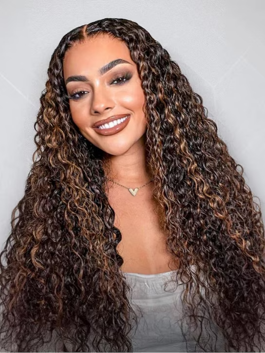 7x5 Water Wave Lace Closure Wig | Espresso Brown w/ Caramel Highlights | Iconic No Knots Wig 180% Density