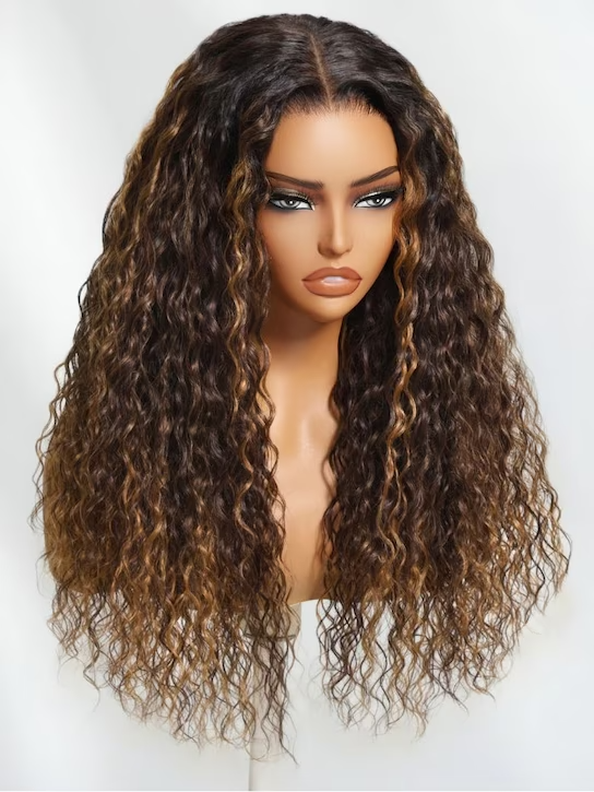 7x5 Water Wave Lace Closure Wig | Espresso Brown w/ Caramel Highlights | Iconic No Knots Wig 180% Density