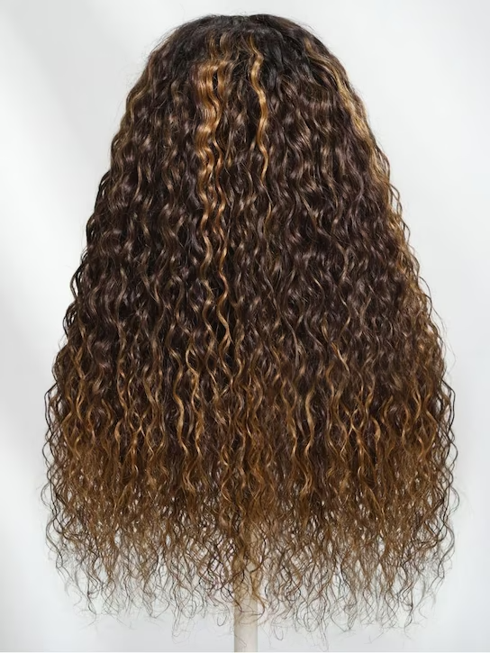 7x5 Water Wave Lace Closure Wig | Espresso Brown w/ Caramel Highlights | Iconic No Knots Wig 180% Density