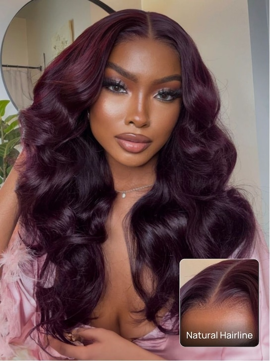 13x4 Burgundy Plum Layer Cut Straight Lace Frontal Wig | Put on and Go Wig | Pre-Everything Invisible Knots