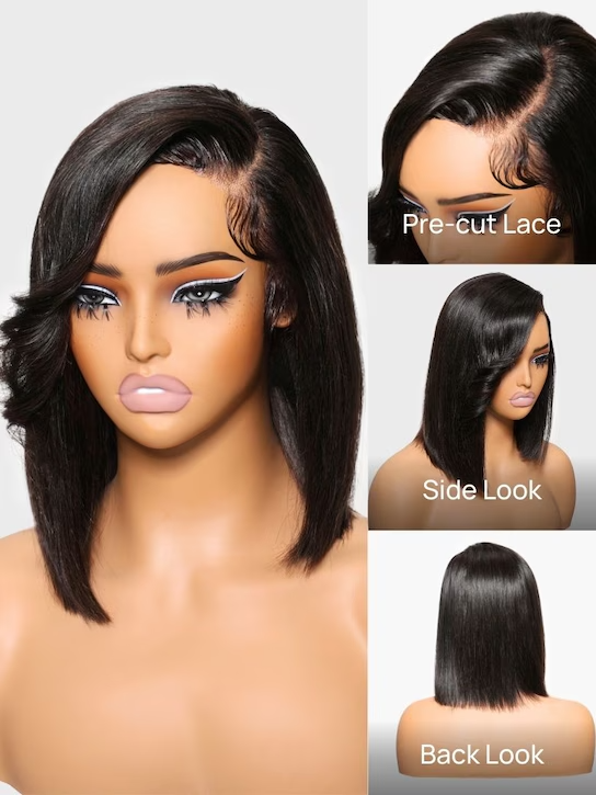 4x4 Pre-cut Lace Closure Bob Wig | Side Part / Pre-Bleached | Put On and Go Wig - Human Hair