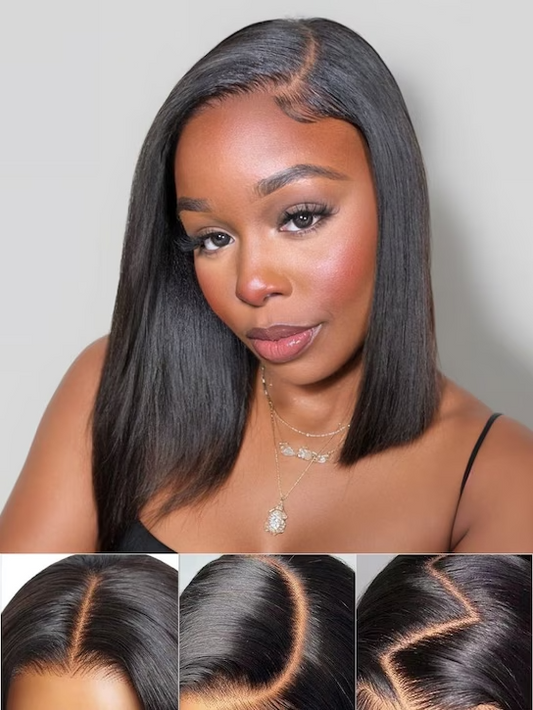 Iconic No Knots Wig 2.0™ | Yaki Straight Bob 7x5 | Pre-Bleached Natural Looking Wig - Glueless