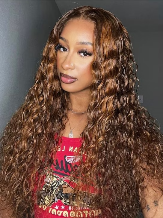 7x5 Water Wave Lace Closure Wig | Espresso Brown w/ Caramel Highlights | Iconic No Knots Wig 180% Density