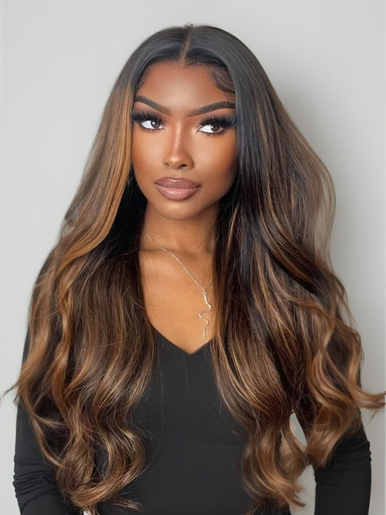 7x5 & 13x4 Highlight Balayage Body Wave Lace Front | Shadow Root Human Hair Wig Pre Bleached